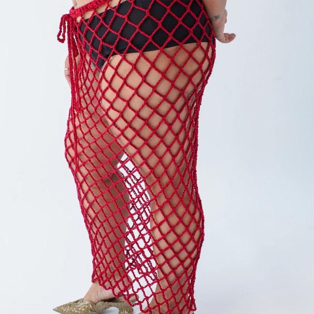 Plus size Red Crochet Swim Cover-Up Skirt